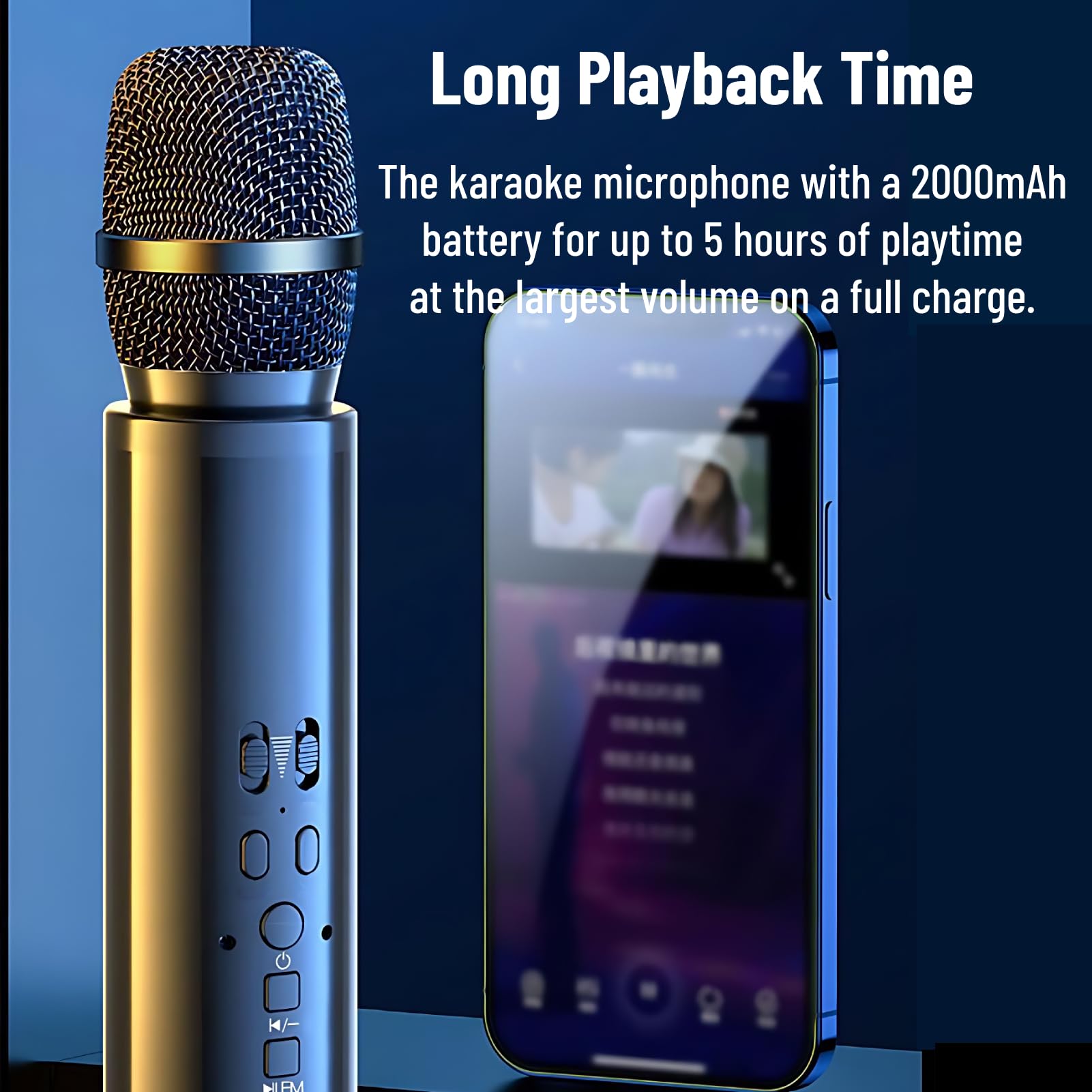Bezprzewodowy Mikrofon do Karaoke, Stereofoniczny Mikrofon Bluetooth do śpiewania, z funkcją Nagrywania/redukcji Szumów/monitorowania Uszu (Czarny)