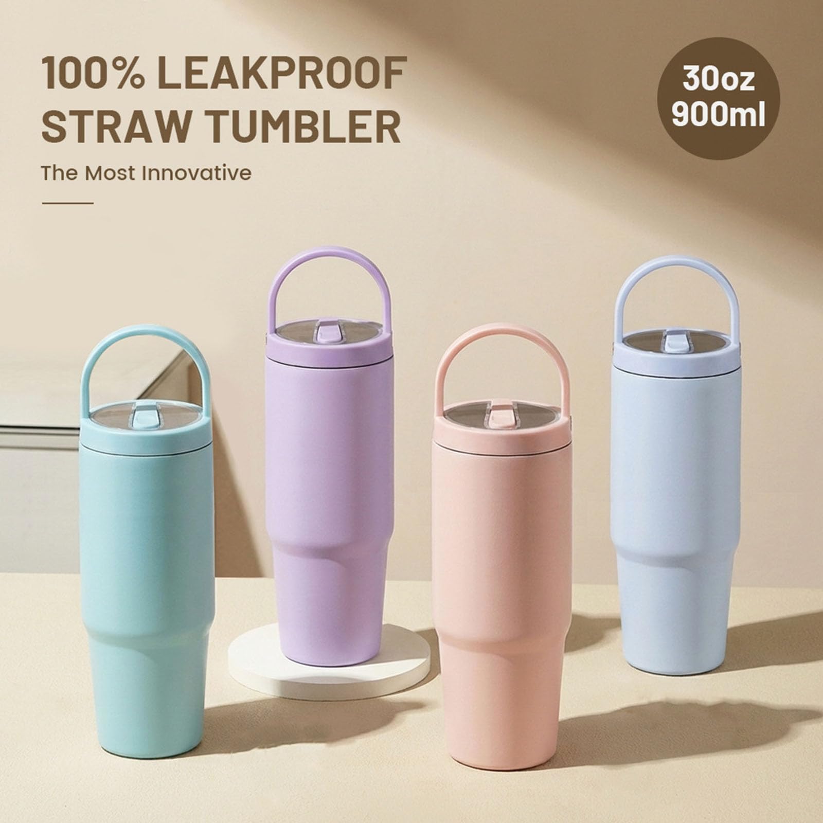 Edelstahl Trinkbecher mit Strohdeckel, 860 ml, mit Tragegriff, doppelt isolierter Reise Wasserbecher, Geschenk für Sport, Outdoor, Trinkgeschirr, Geschenk