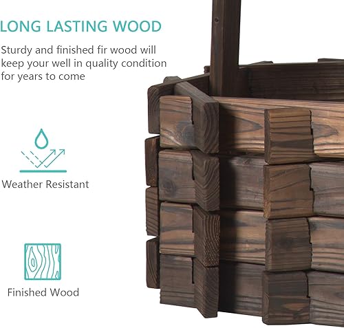 Vista 21 de Aoxun Jardineras de madera con cubo para colgar, ayudante de jardín, decoración de jardín rústica para exteriores, patio y patio, base reforzada