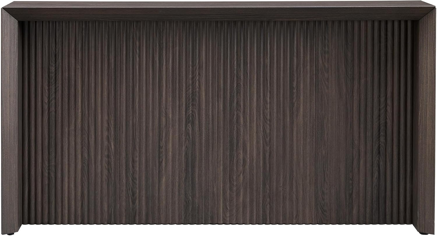 Henn&Hart 56" Fluted Wooden Rectangular Console Table Ribbed Entryway Table, Sofa Table for Entryway, Living Room, Couch, Hallway, or Office, Warm Brown