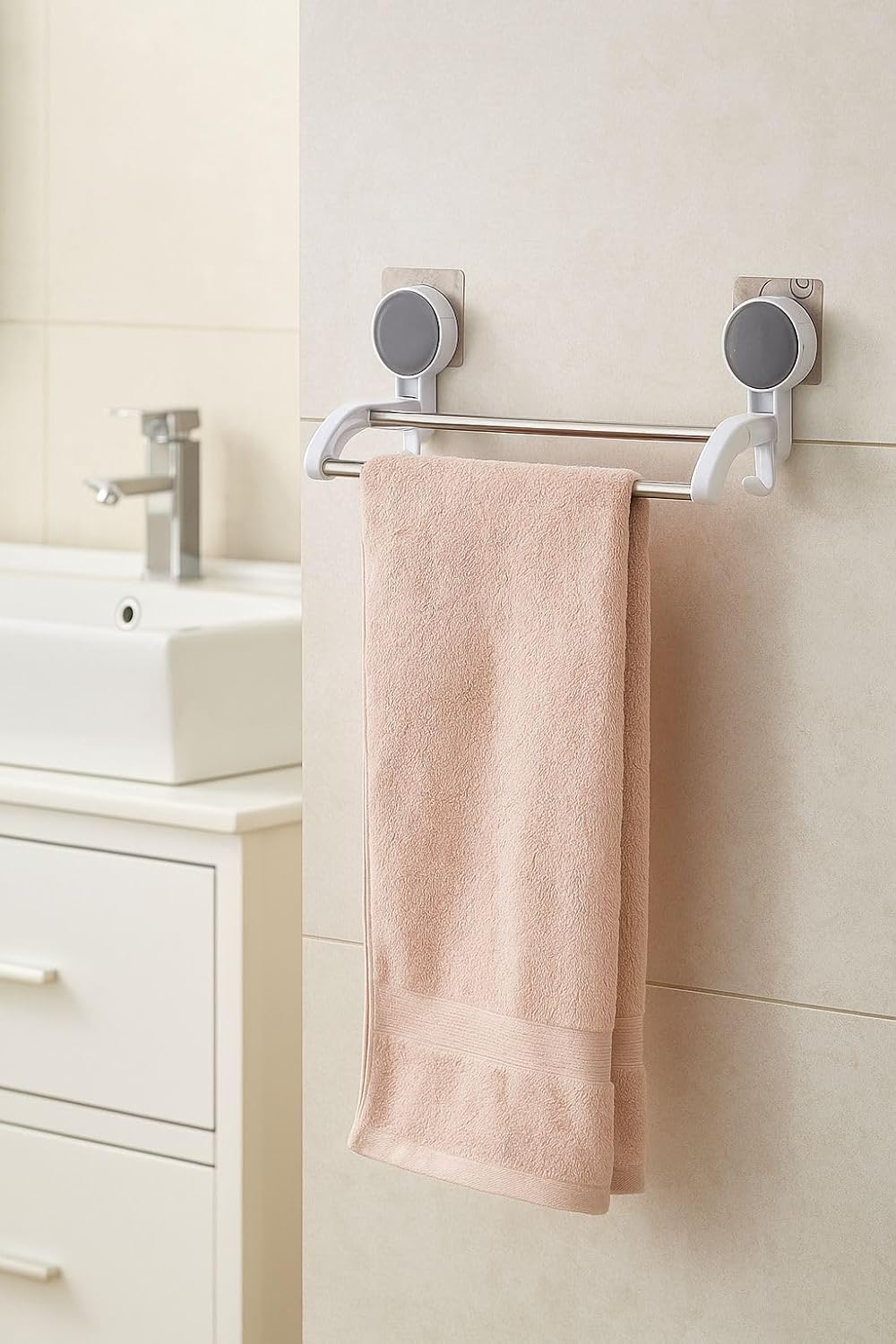 LEAWALL Self Adhesive Stainless Steel Double Towel Rod for Bathroom | Wall Mounted Towel Holder Bar for Kitchen Bathroom | Bathroom Organiser Without Drill for Bathroom Accessories (2, 10.5 Inch)-image-1