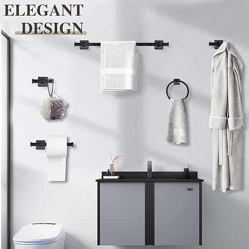 Miniatura 3 de LKKL Juego de accesorios de baño ajustables y expandibles, barra de toalla negra, juego de accesorios de baño de 5 piezas, gancho para bata montado