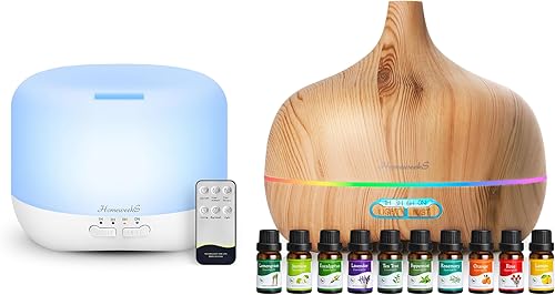 Difusor de aceites esenciales Difusores de aromaterapia: 3.4 fl oz difusor blanco x 1 y difusor de 18.6 fl oz x 1 y 10 aceites