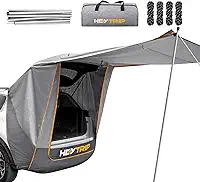 HEYTRIP Tenda de porta traseira SUV atualizada com postes e estacas – barraca de acampamento de carro com toldo estável, abrigo à prova d'água à prova de vento, ajuste universal para SUV, van e CUV
