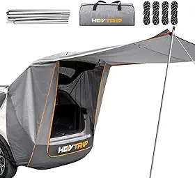 HEYTRIP Tenda de porta traseira SUV atualizada com postes e estacas – barraca de acampamento de carro com toldo estável, abrigo à prova d'água à prova de vento, ajuste universal para SUV, van e CUV