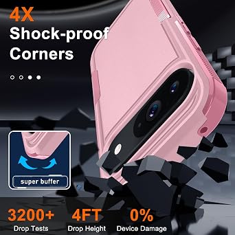for Google Pixel 10 Pro XL Case with Wrist Lanyard Strap+Tempered Glass Screen Protector+Camera Lens Cover,Full Body Heavy Duty Rugged Shockproof Protective Phone Cover,Cute Pink
