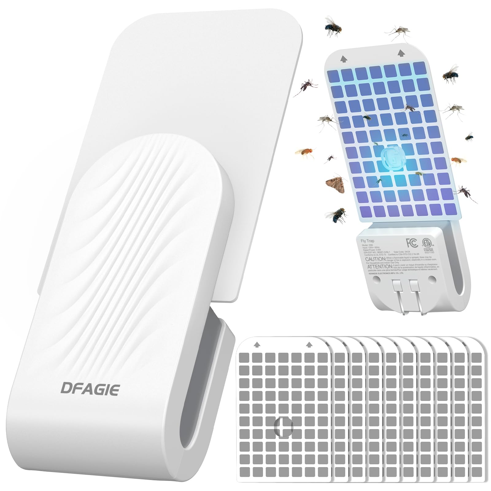 DFAGIEFly Trap Indoor(1 Device + 10 Glue Cards), Plug-in Flying Insect Trap for Mosquito, Flies, Fruit Flies, Moths, Gnats, Gnat Trap for House Indoor, White