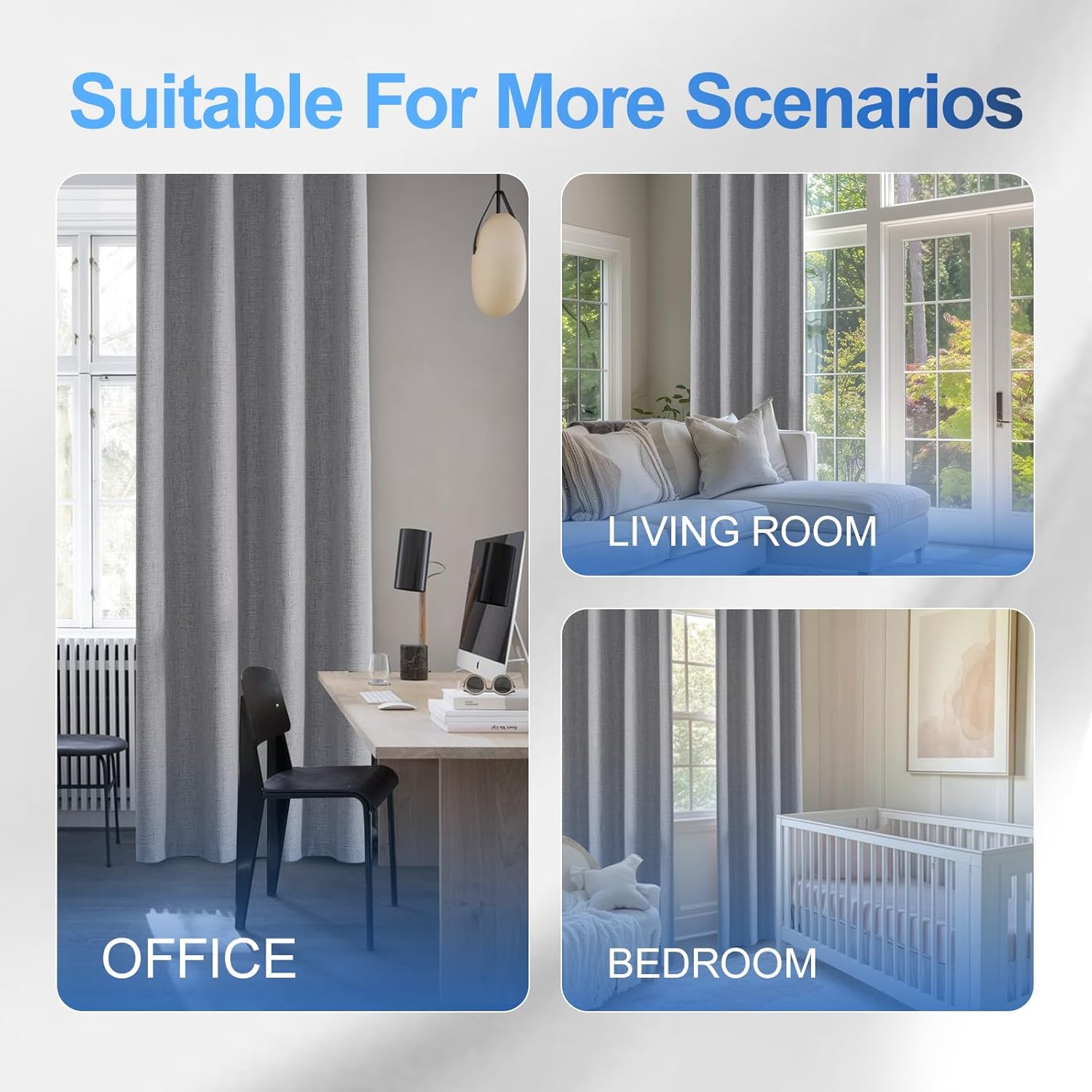 Linen 100% Blackout Curtains for Bedroom, Black Out Curtains 84 Inch Long, Room Darkening Curtains for Living Room, Long Curtain Grommets Drapes, Thermal Curtains(2 Panels, Light Grey)