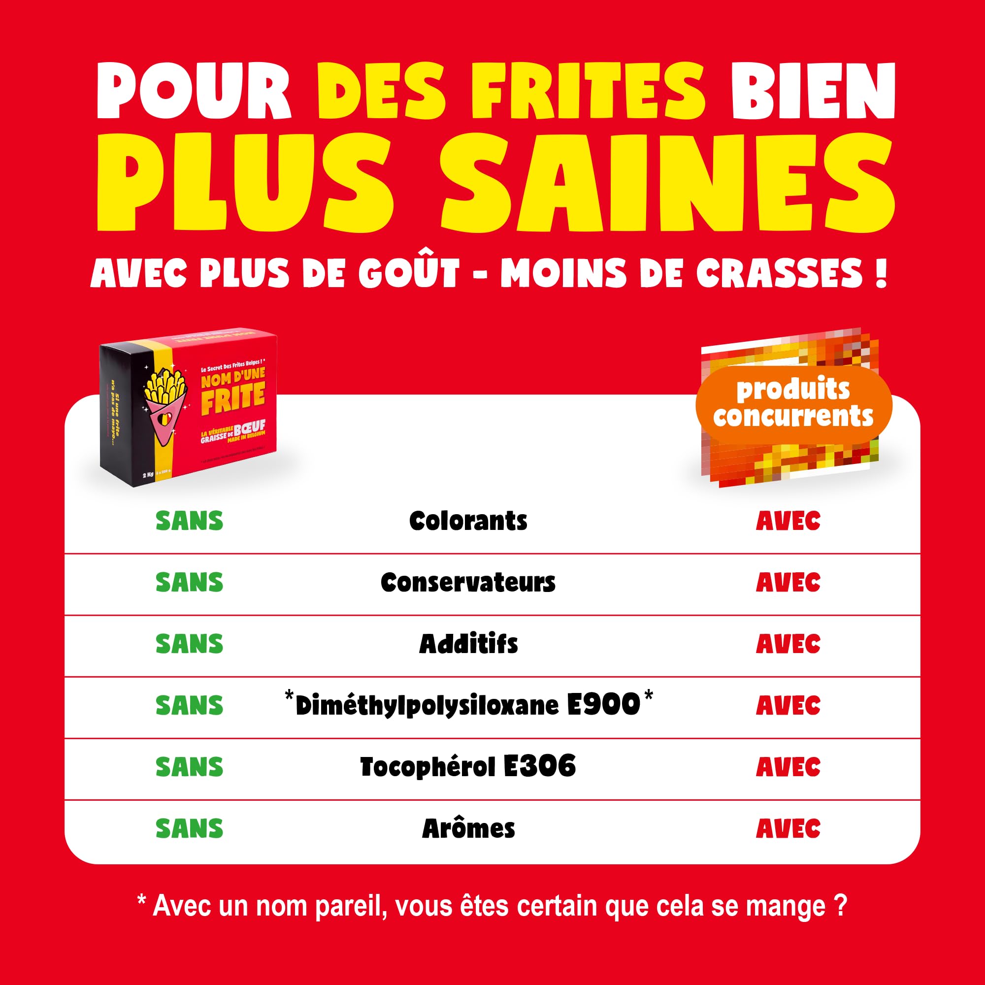 NOM D'UNE FRITE - Le Secret des Frites Belges ! la véritable Graisse de boeuf pour frites - Pure, sans conservateurs, sans additifs. Made in Belgium (2 kg)