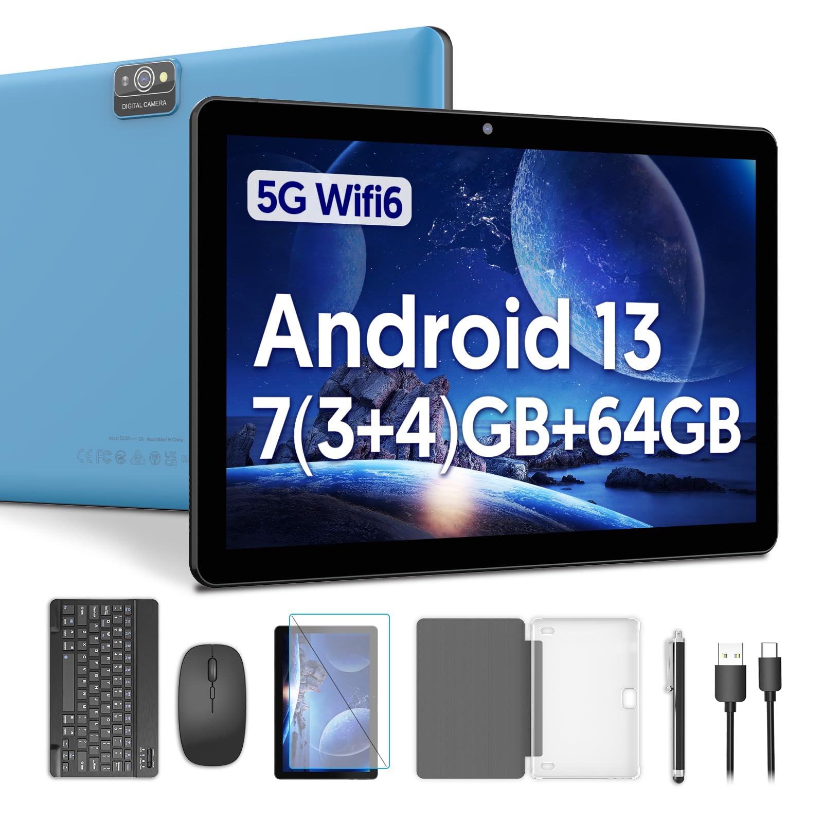 BAKEN Android Tablet,10 Zoll Tablets Android 13 mit Tastatur, 7GB+