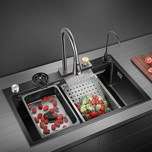 Fregadero de cocina nuevo fregadero de cascada de acero inoxidable fregadero de barra con lavaplatos de lavadora fregadero individual para