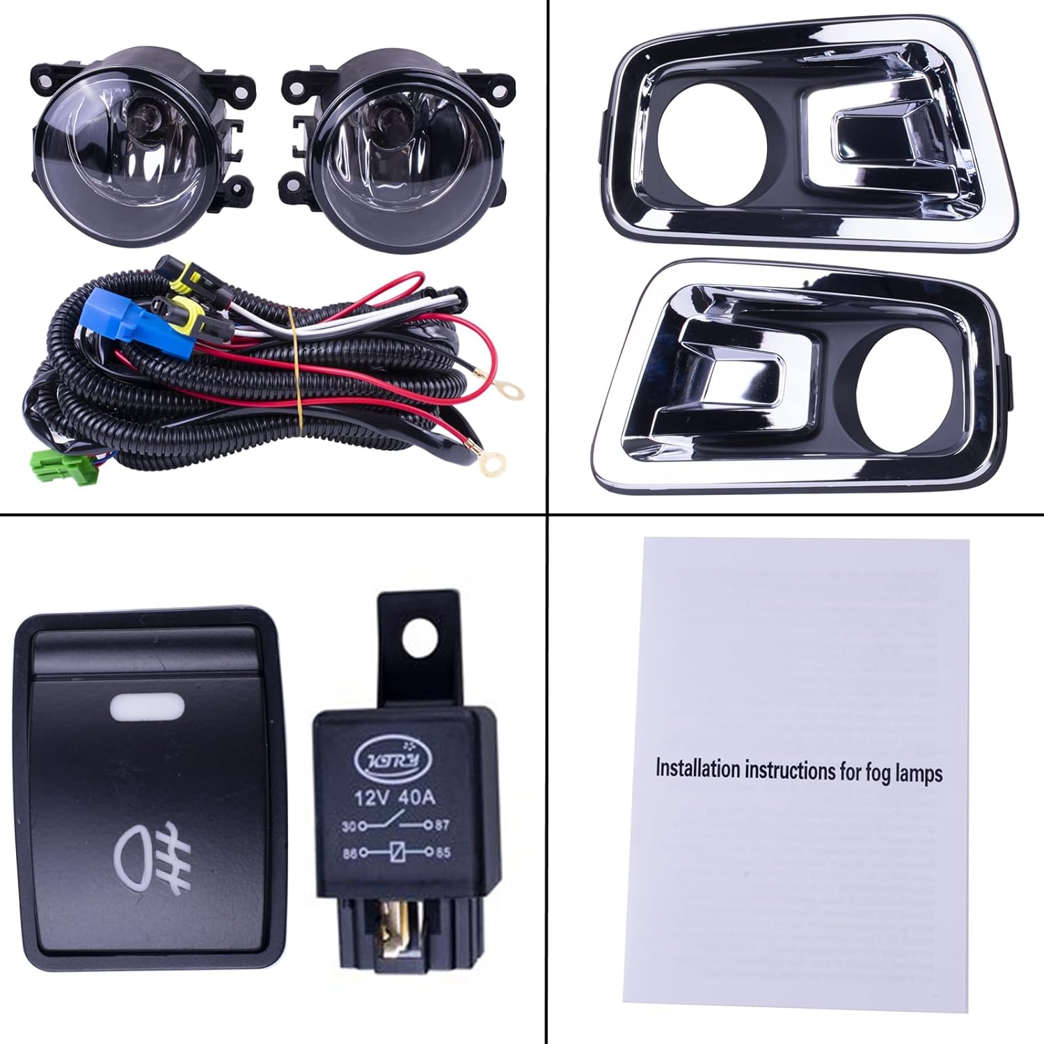 One Set Fog Light Lamps + Covers + Switch + Wiring Compatible With Nissan Titan 2017-2019 & Titan XD 2016-2019 Replaces 62257EZ02B NI1038152 NI1039152 261509B90E NI2592137C