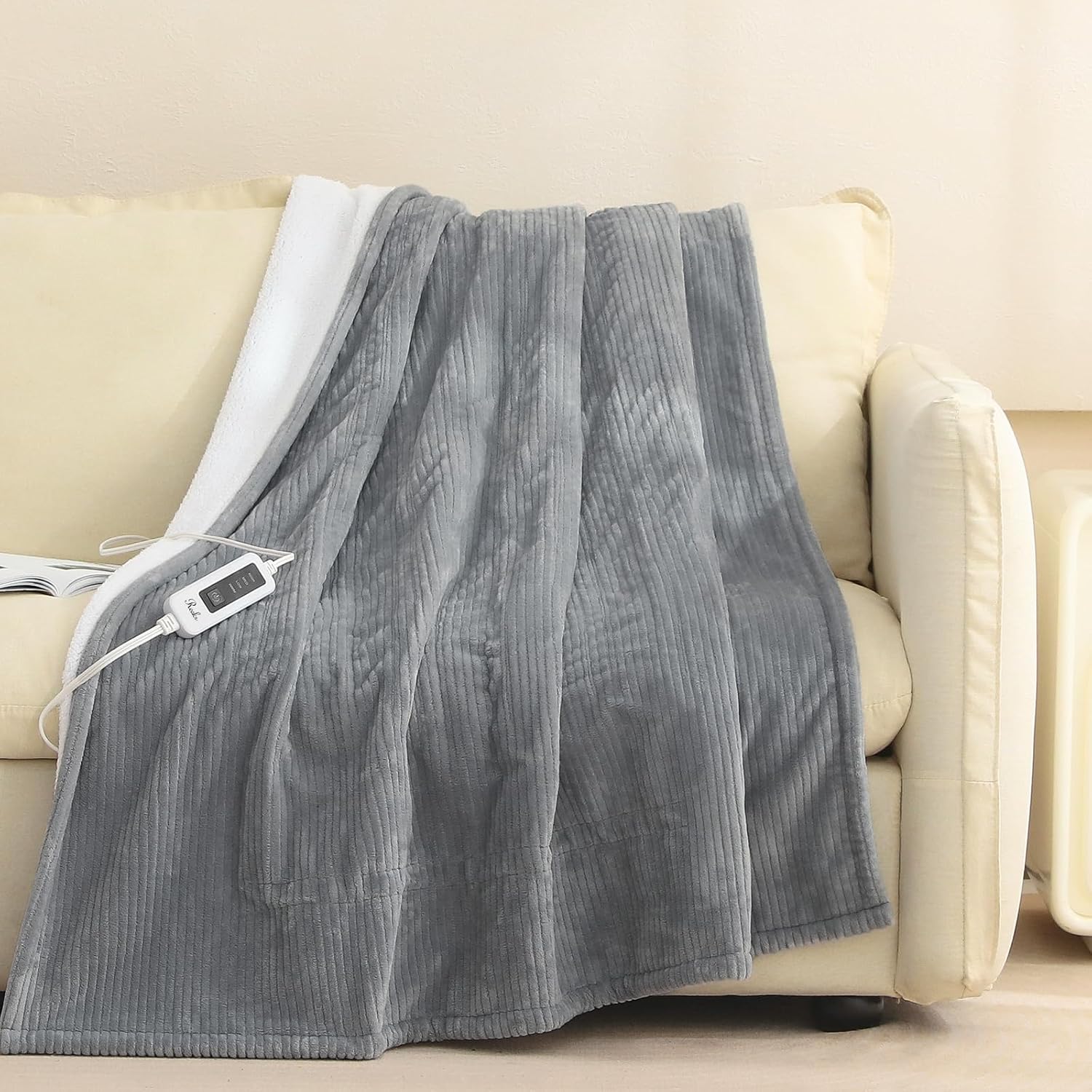 Reaks Heated Electric Blanket Throw – 50×60 Flannel Sherpa Heating Blanket