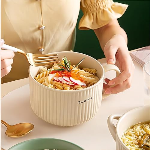 Miniatura 5 de 2 tazones de sopa de cerámica con asa y tapa ventilada, taza grande de sopa de 30 onzas para sopa de cereal de fideos instantáneos, recipientes de