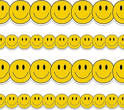 Miniatura 8 de Whaline Rollo de 32.8 pies para tablón de anuncios de cara feliz, estilo bohemio, color pastel, cara sonriente, troquelada, para aula, pizarra y