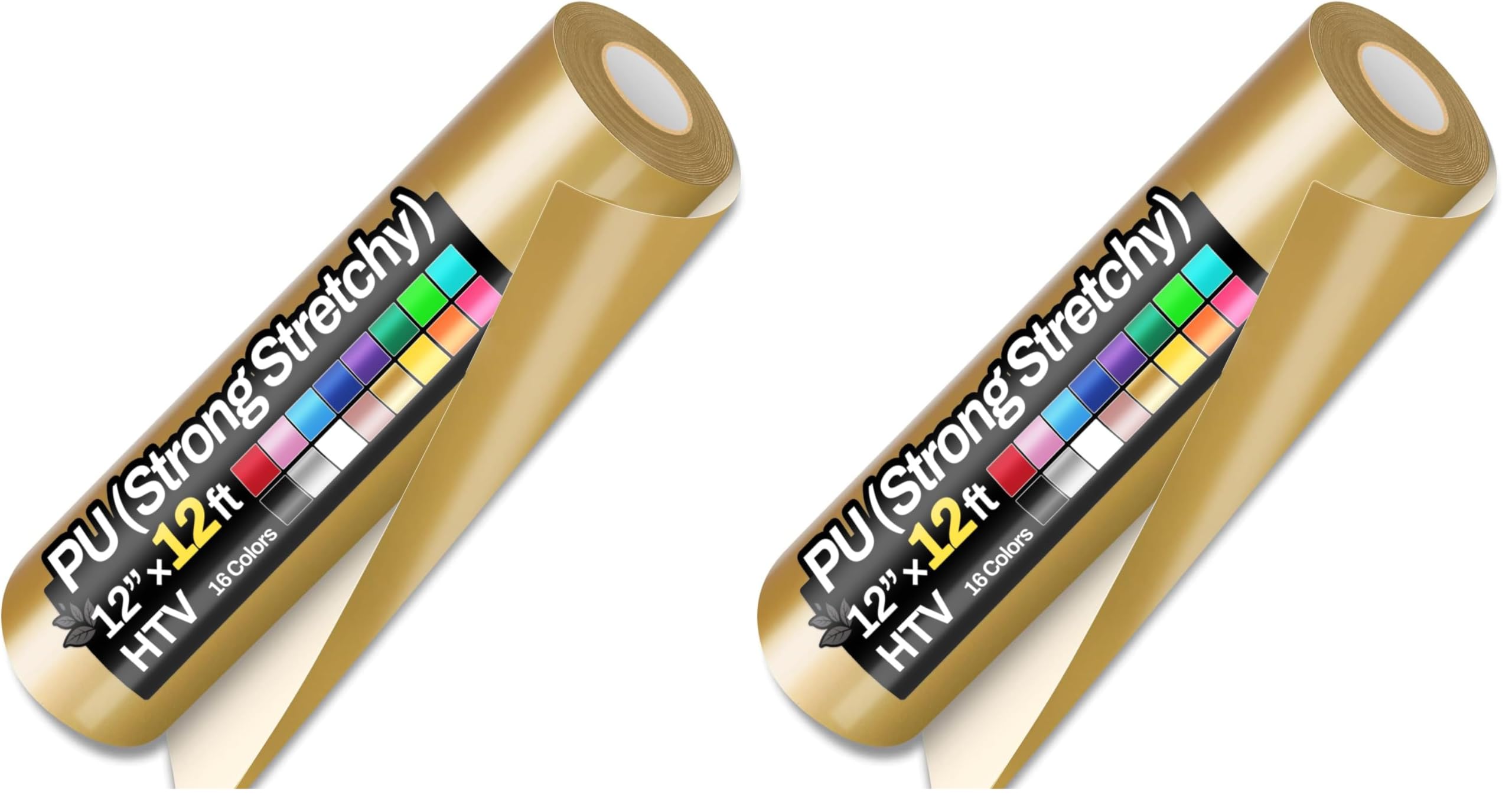 Sooez 12" x 12ft Heat Transfer Vinyl Rolls, Strong Stretchy PU HTV Gold for Shirts, Easy Cut &amp; Weed DIY Heat Vinyl Design, Matte Finish (Pack of 2)