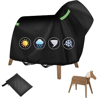 140 x 100 x 130 cm Cover for Wooden Horse 420D PU Waterproof Universal Wooden Horse Tarpaulin UV-Resistant Outdoor Wooden Horse Protective Cover Black with Drawstring Buckle Reflective Strips