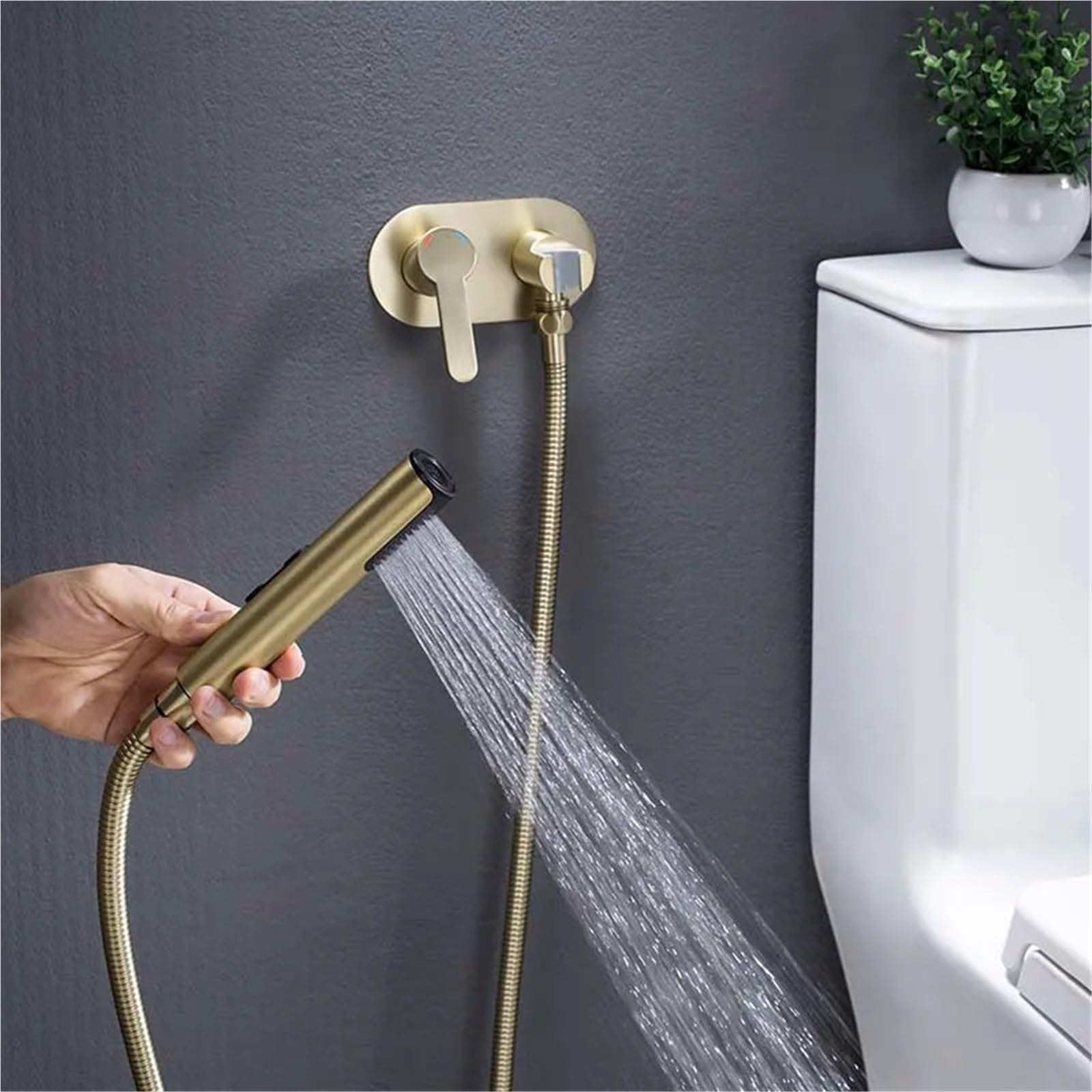 CMBSSTFC Rubinetto per Bidet con spruzzatore in Oro Rosa Spazzolato Miscelatore per Bagno a Parete Acqua Calda e Fredda con Tubo Flessibile 3 funzioni a Mano (Set Grigio)