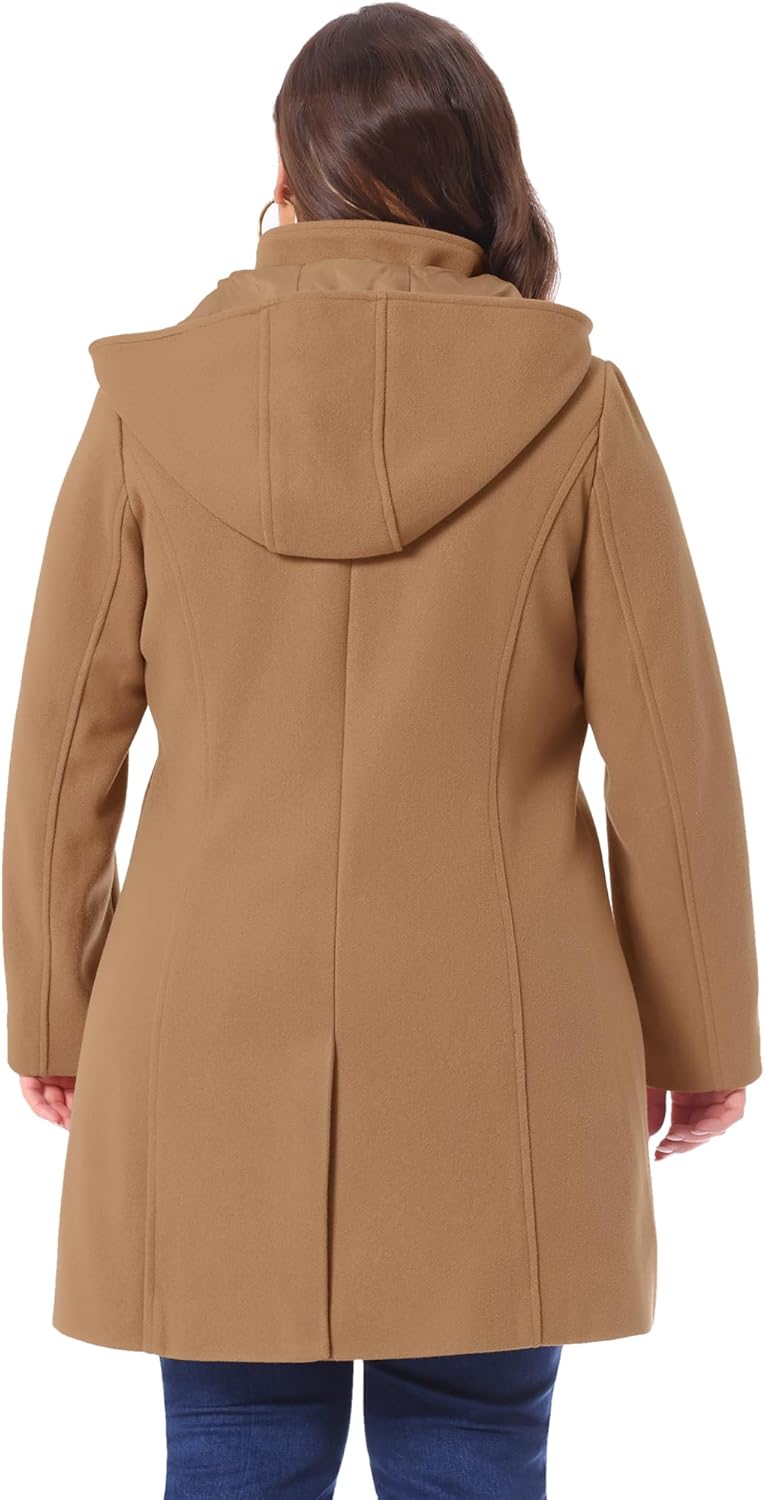 Agnes Orinda Peacoat for Women Plus Size Elegant Single Breasted Detachable Hooded Overcoat Trench Coat Jacket