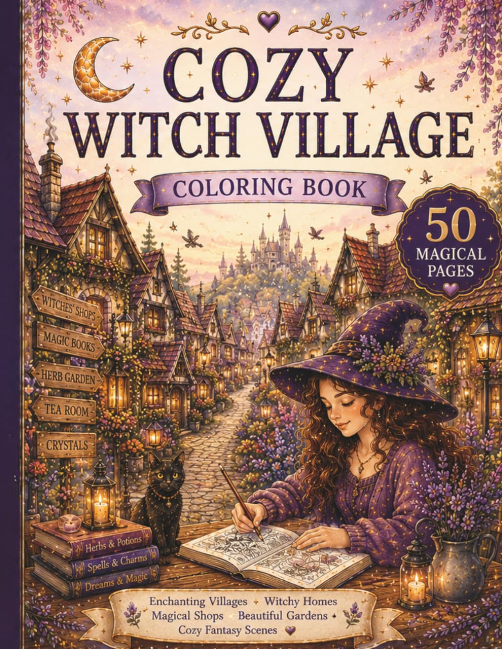 Cozy Witch Village Coloring Book for Adults and Teens: 50 Magical Cottagecore Pages with Witch Houses, Fantasy Villages, Cozy Streets and Relaxing ... Magical Shops (Cozy Witch Cottage Collection)