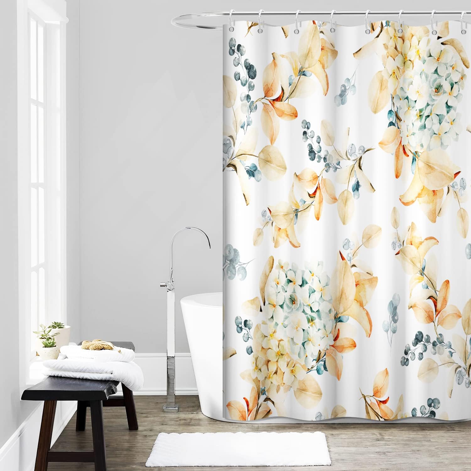Floral Shower Curtain, Blue and Yellow Flower Shower Curtain for