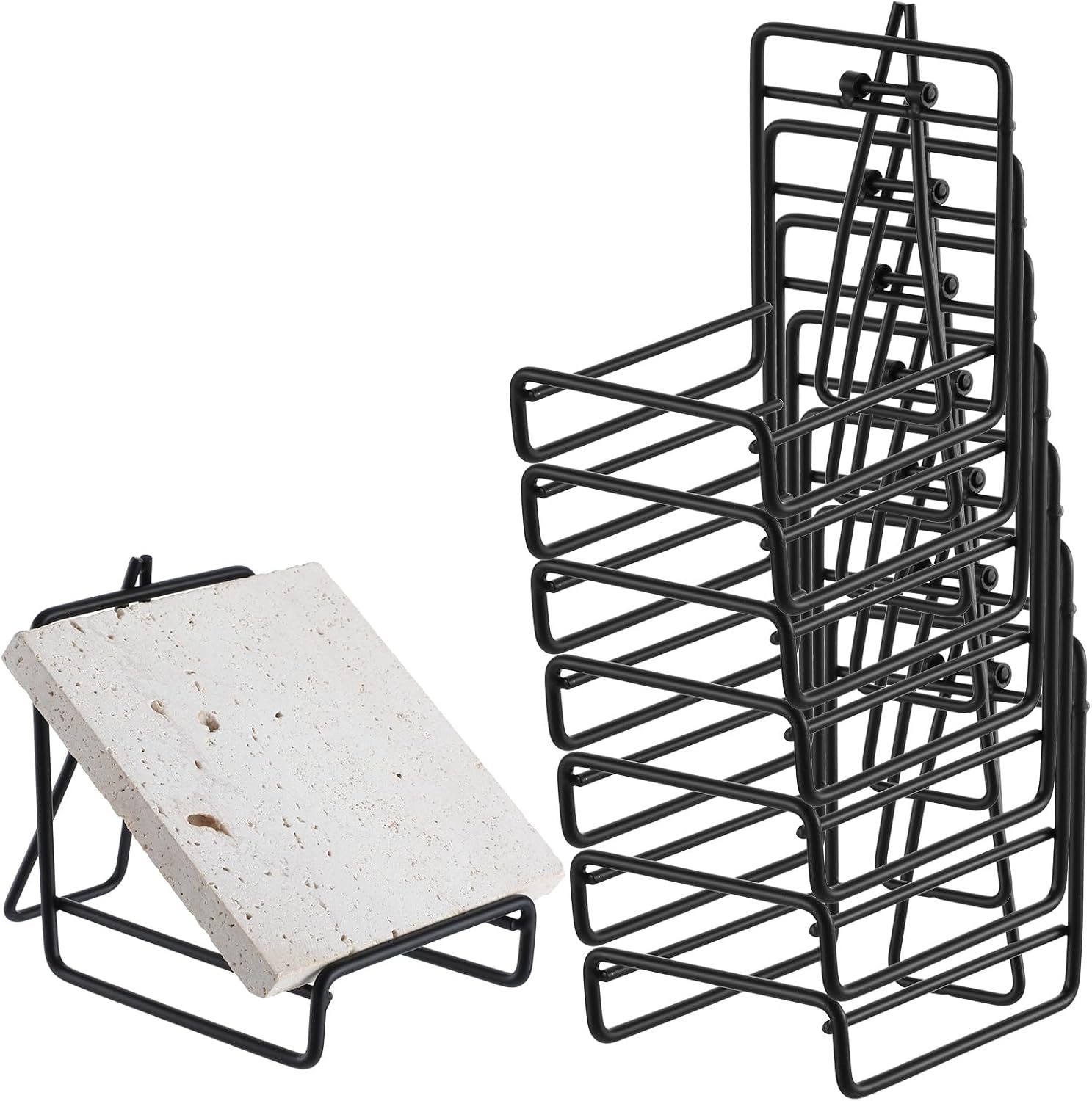 8 Pcs Black Metal Coaster Holder, 3.5 Inch Display Stand Caddy for Round and Square Coasters, Minimalist Storage Rack for Tabletop and Bar