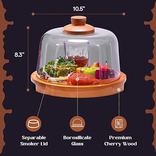 Miniatura 6 de Kit de ahumador de cóctel con base de madera y cúpula de vidrio, perfecto para infundir sabores ahumados en cócteles antiguos, whisky y alimentos