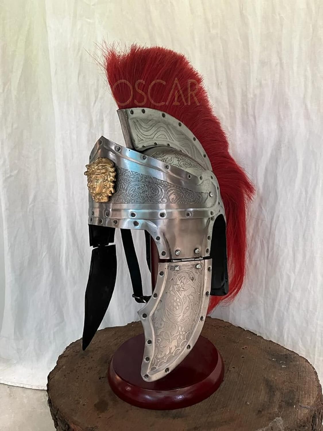 Mittelalterlicher Leonidas Römerhelm Silber Stahl Plume Wappen Helm Historischer Ritter Kampf Krieger LARP Helm Kreuzritter Rollenspiel Cosplay Kostüm Halloween