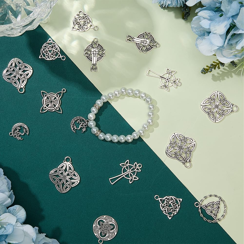 SUNNYCLUE 1 Box 48Pcs 8 Styles celtics Knot Charms Bulk Trinity Knot Charm Large Alloy Chinese Tibetan Silver Antique Style Connector Charm for Jewellery Making Charms DIY Craft Necklace Bracelet Ear - Image 4