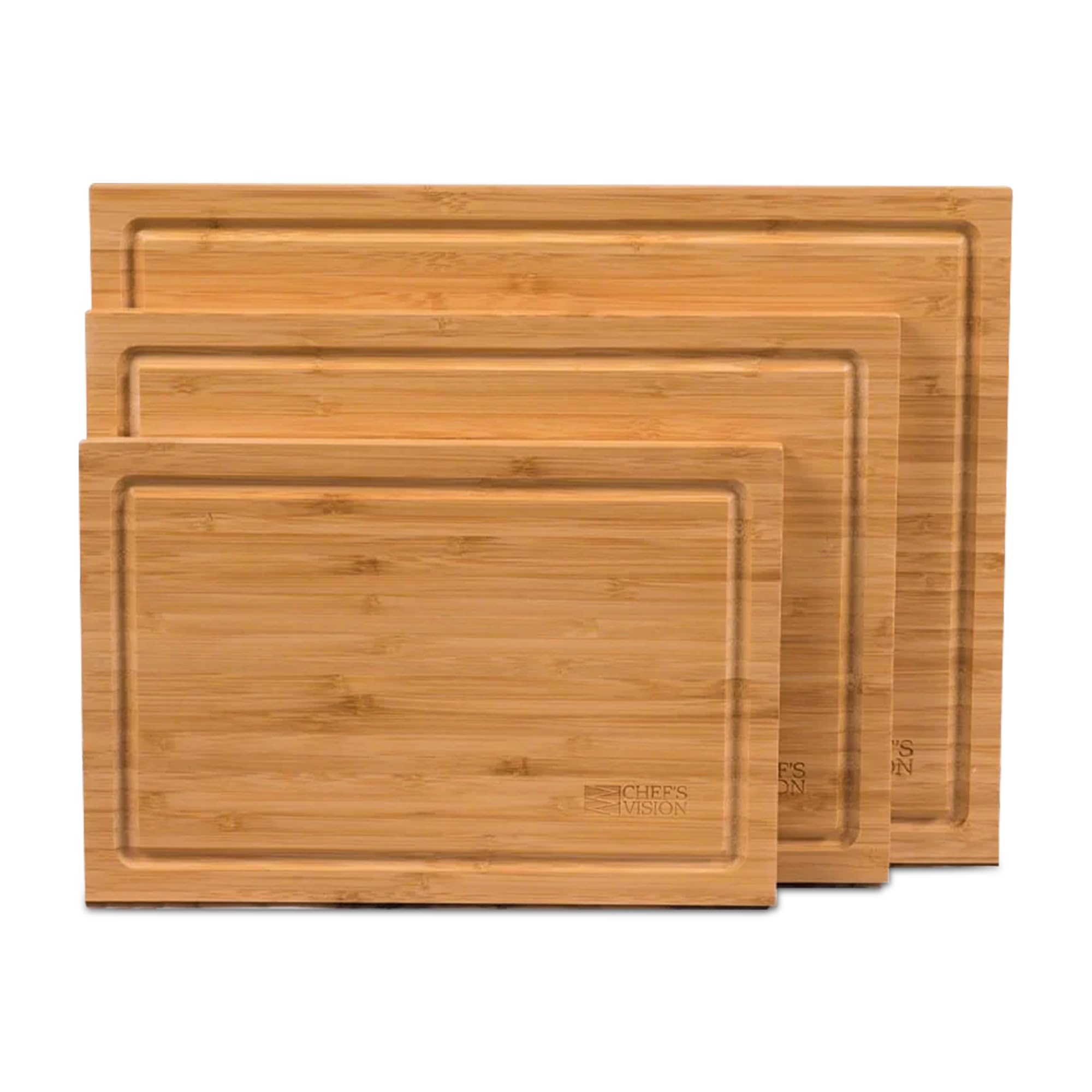 Juego de Tablas de Cortar de Bambú Chef's Vision - Set de 3 Tablas de Cortar de Madera Orgánica para Cocina - Tabla de Cortar Duradera y Ecológica para Cocina-Tamaños Extra Grande, Grande y Mediano