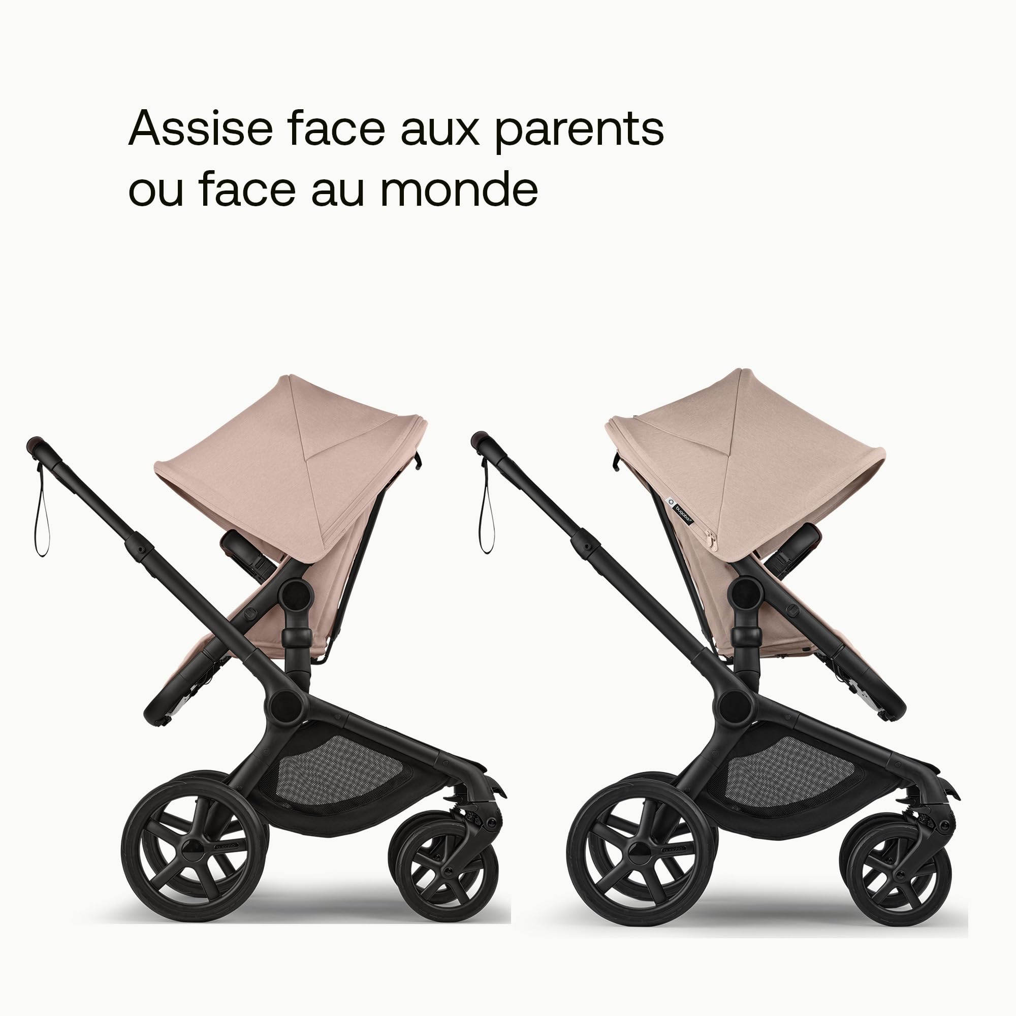 Bugaboo Fox 5 Renew Poussette tout-terrain 2 en 1 avec suspension, pliage facile, nacelle spacieuse, siège extensible, maniable d'une seule main, châssis noir et capote Desert Taupe Melange