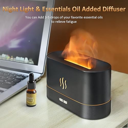 Miniatura 6 de PLUWEL Difusor de llama humidificador, apagado automático de 6.1 fl oz, difusor de aceite esencial, 2 modos de brillo, humidificador de aroma con