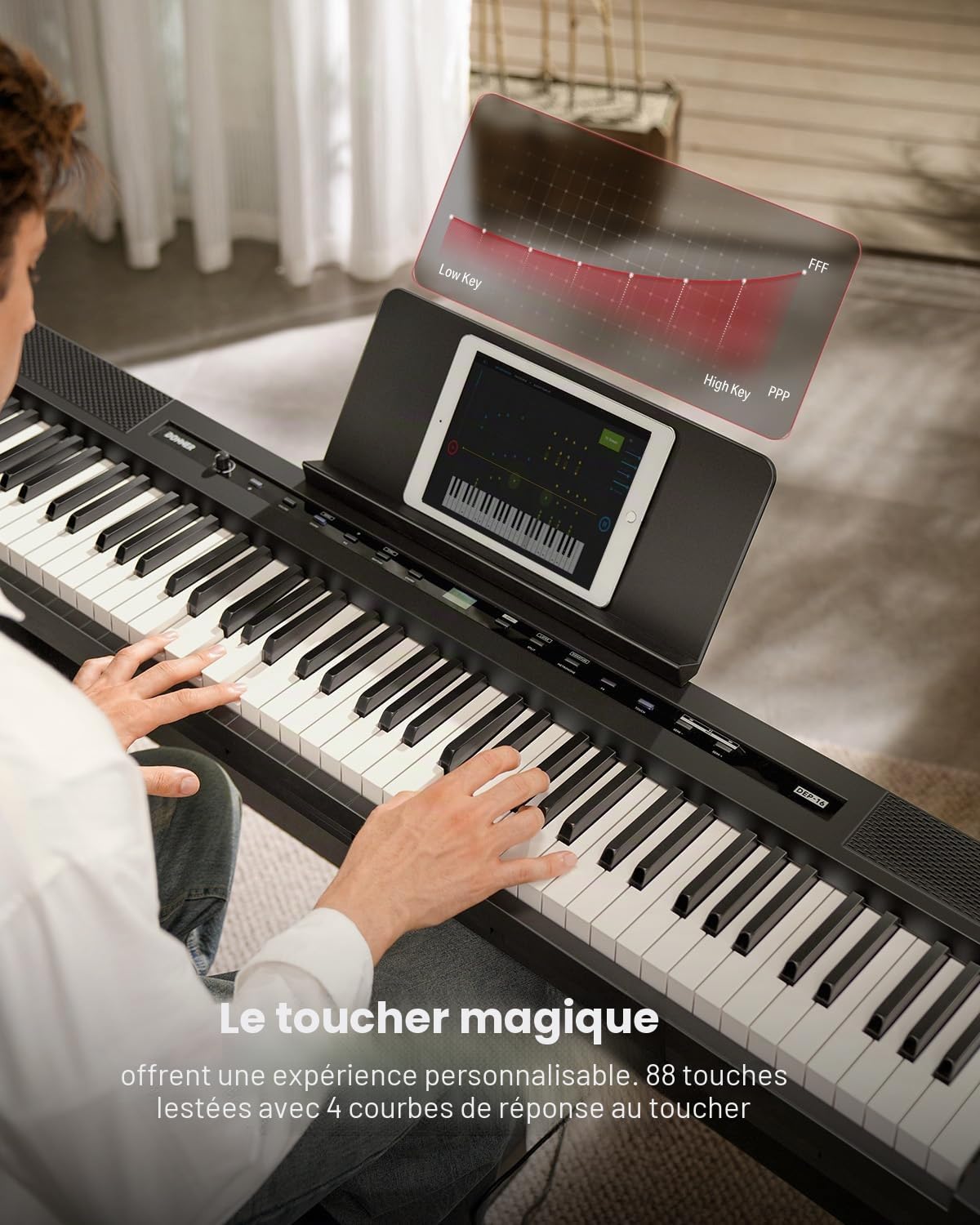 Donner DEP-16A Piano Numérique pour Débutants 88 Touches Taille Réelle, Piano Électrique Portable avec Unité à 3 Pédales