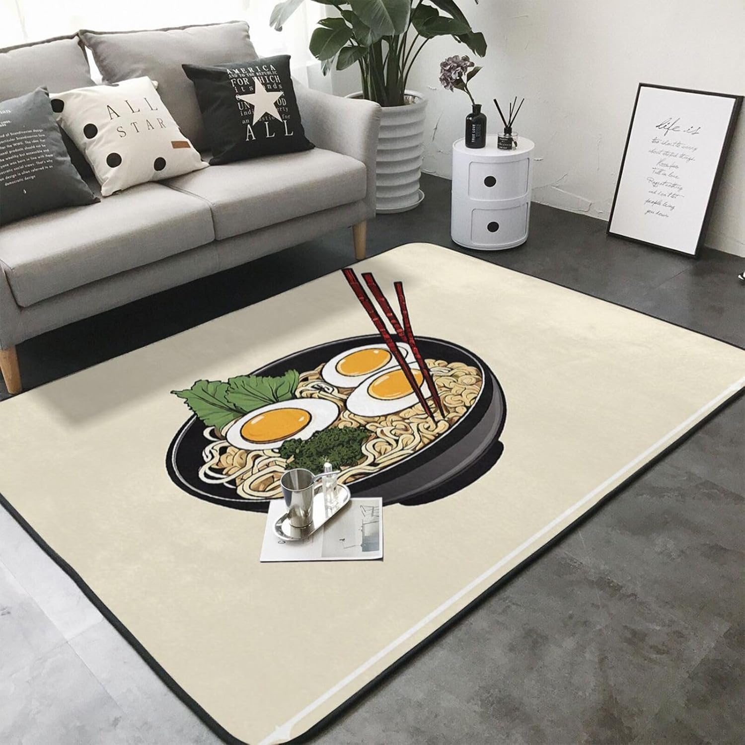 Flannel Non-Slip (Delicious Sweet Ramen) Rug Pad 80×50in Soft Washable Protective for Hardwood Floors Bedroom Bathroom Living Room