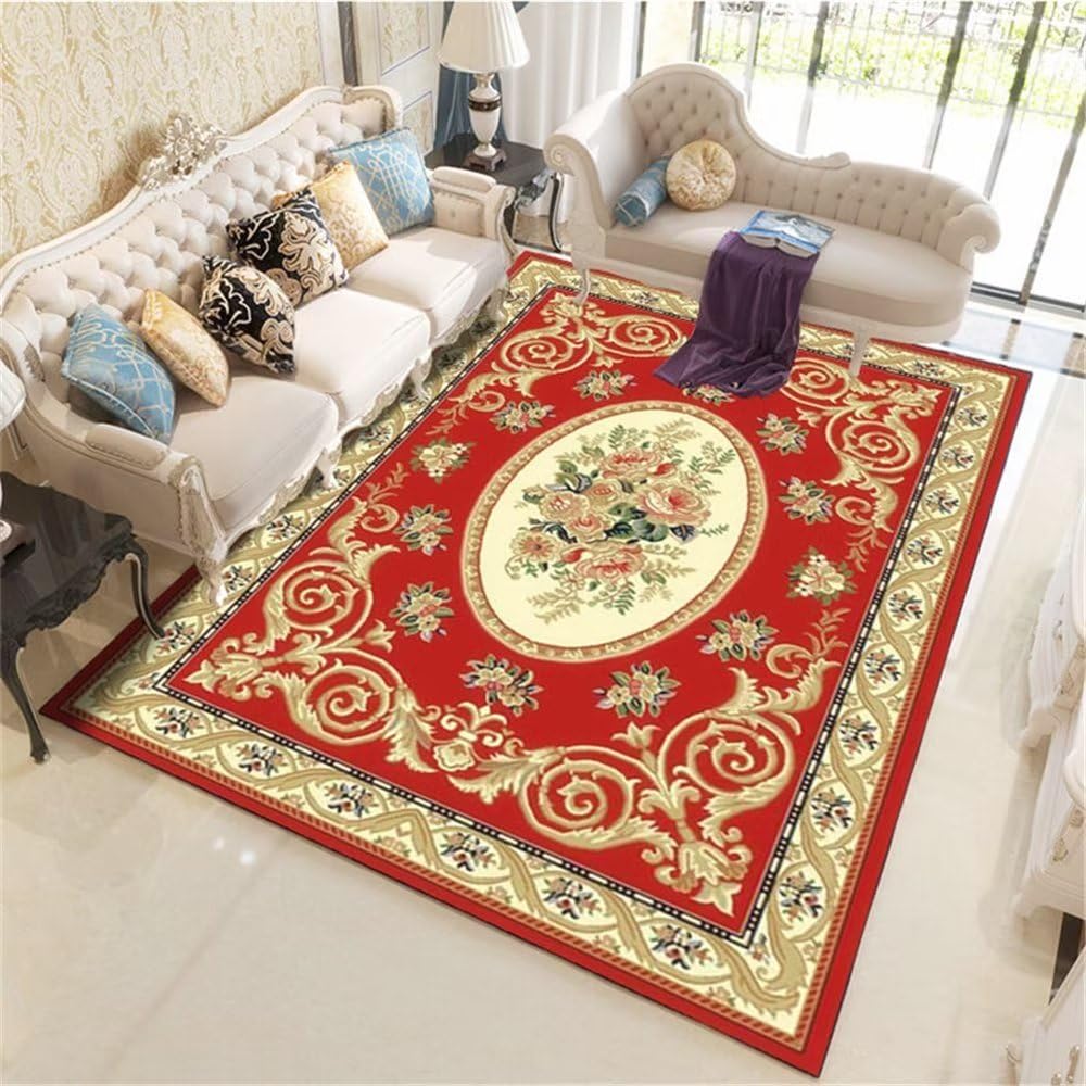 Tapis de chambre durable rouge fleuri pour réveiller votre déco