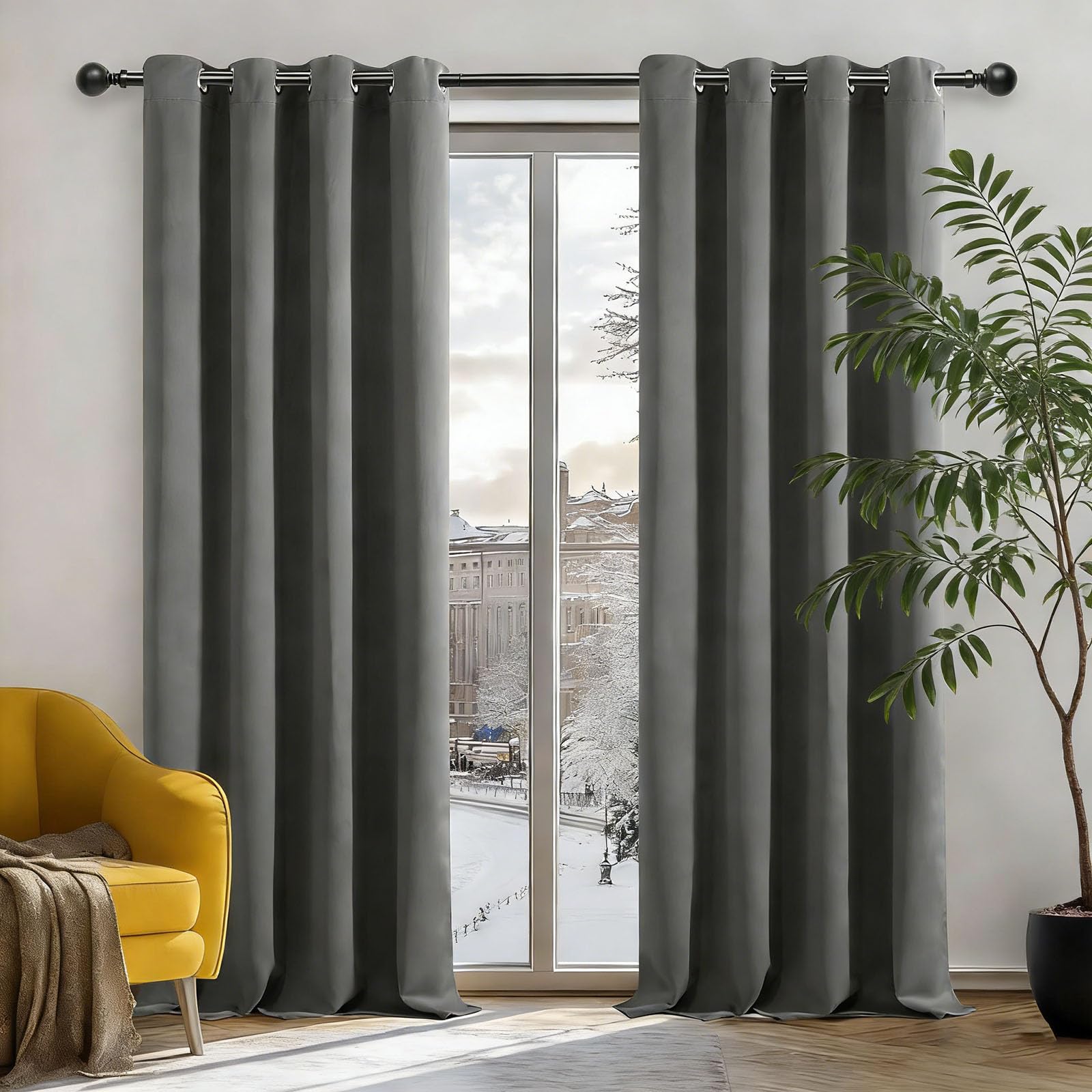 Opaque rideaux salon moderne gris 230 x 240 cm pour isolation de fenêtre