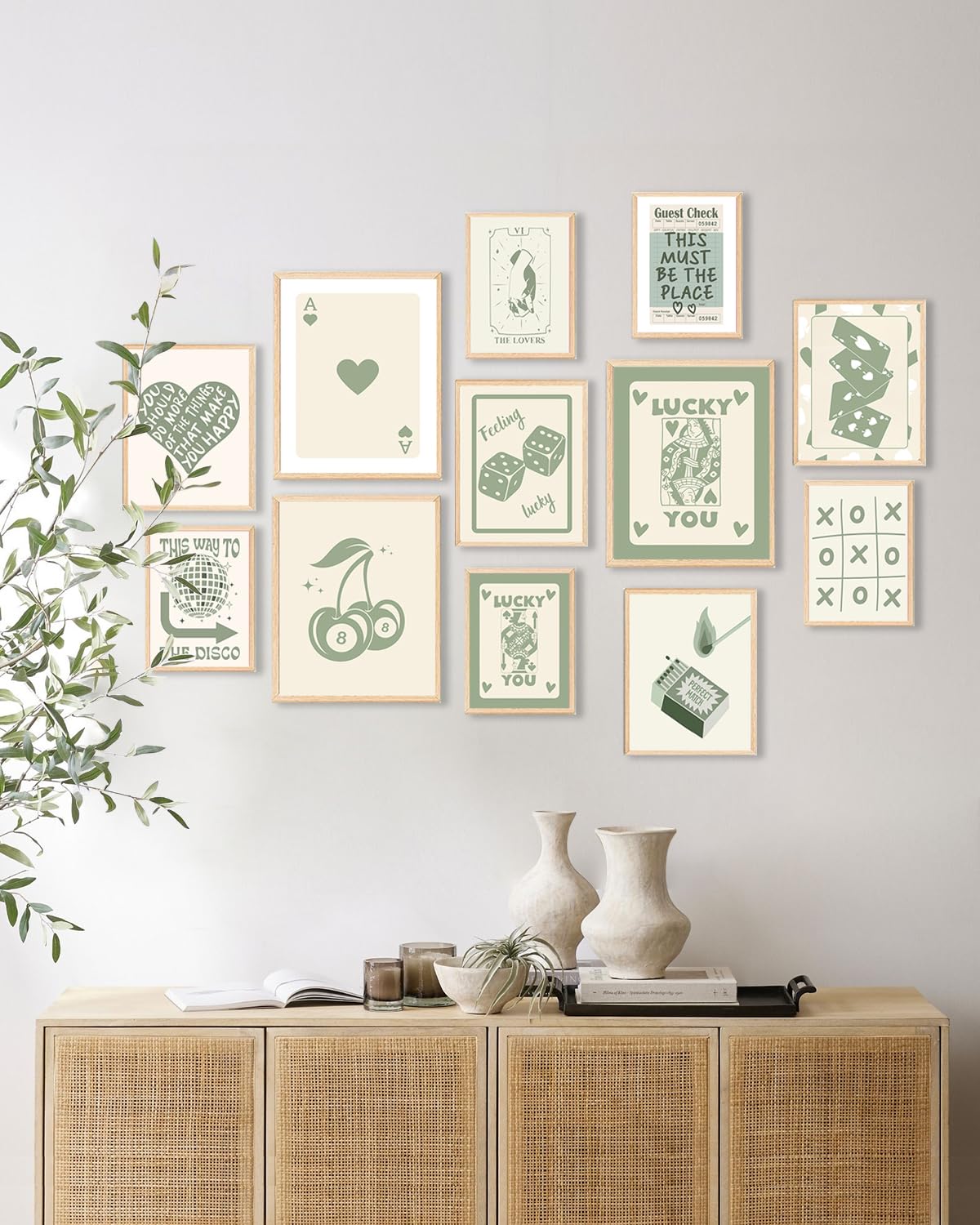 Amazon.com: KBKBART Green Lucky Poster Set of 12, Retro Sage Green