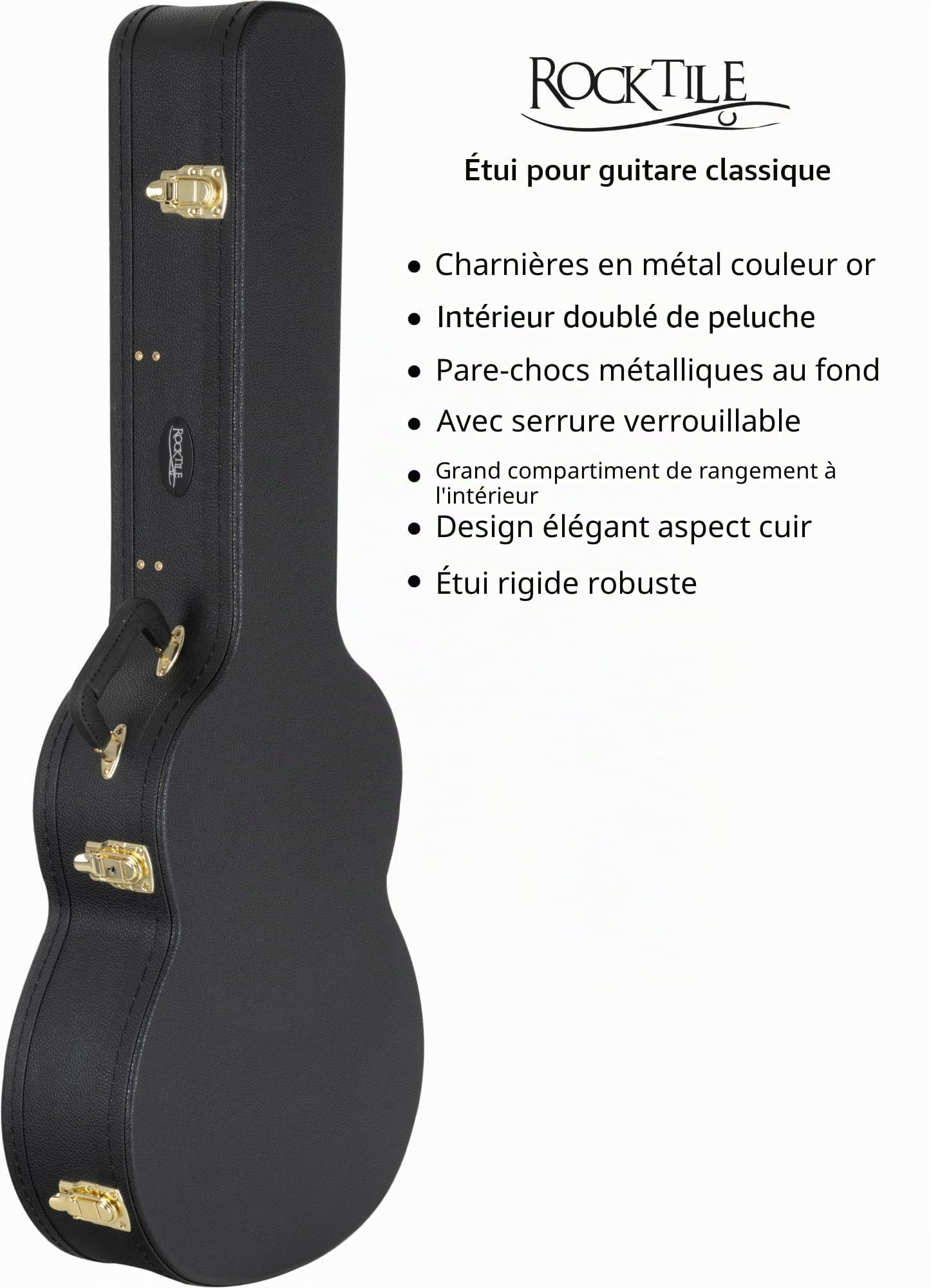 Rocktile Housse pour Guitare Classique - Coffre Rigide Robuste au Look Classique
