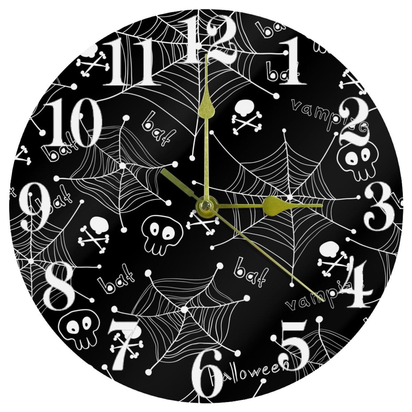 Horloge murale silencieuse Halloween pour dormir sans tic-tac à motif toile d'araignée