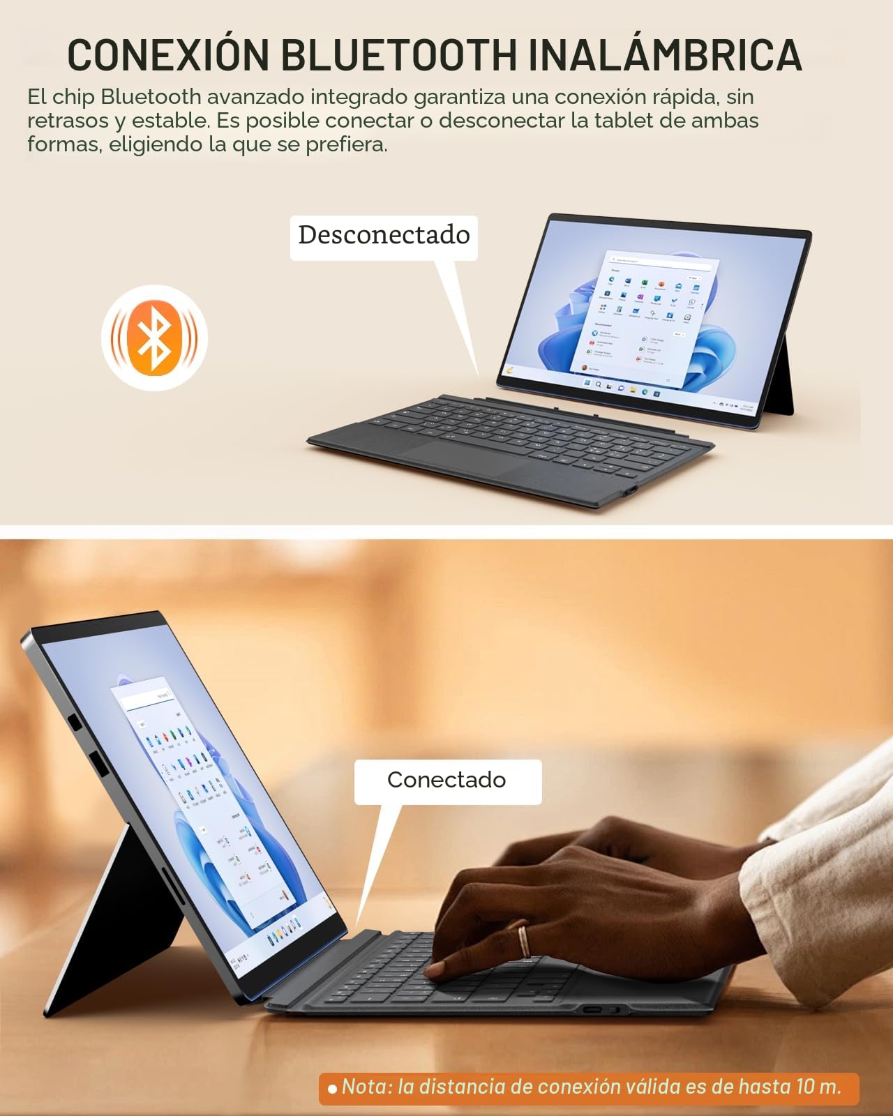 MoKo Teclado Bluetooth Español Ñ Solo para Surface Pro 7+/6+/5+/4+/3+, QWERTY Inalámbrico con Panel Táctil y Batería Recargable