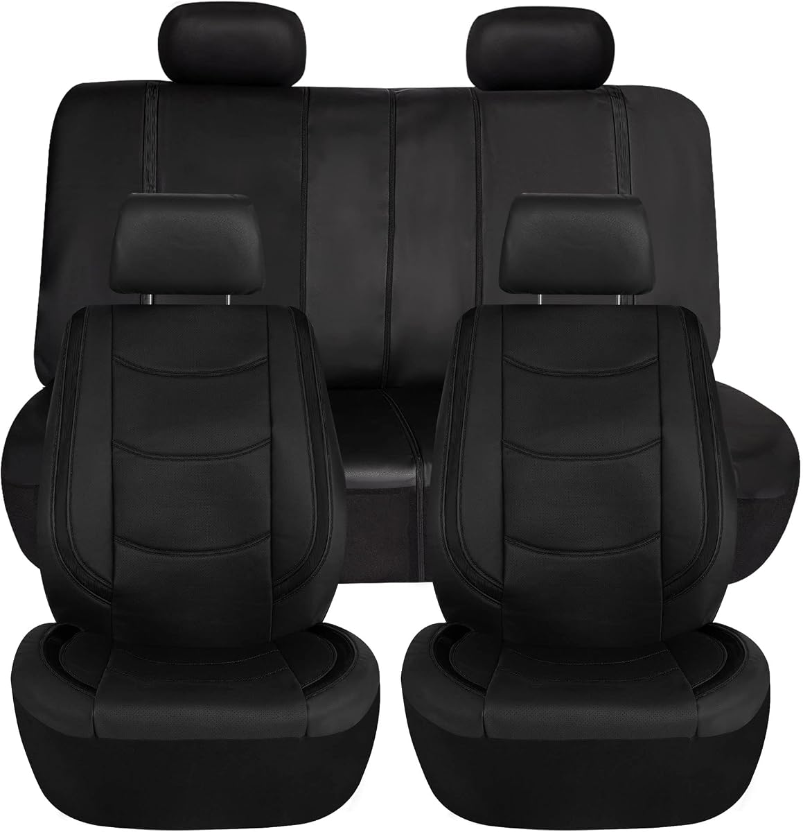 Full Set Faux Leather Car Seat Covers - Universal Fit, Low Back Front Seat Covers, Airbag Compatible, Split Bench Rear Seat Cover for SUV, Sedan Black