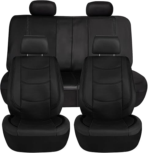 FH Group Full Set Faux Leather Car Seat Covers - Universal Fit, Low Back Front Seat Covers, Airbag Compatible, Split Bench Rear Seat Cover for SUV, Sedan Black