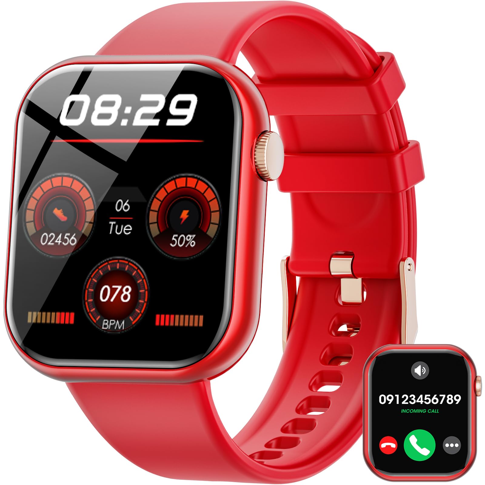 Smartwatch Uomo Donna, 1,85'' Schermo Orologio Smartwatch con Chiamata Bluetooth e Risposta Vivavoce, Smart Watch con Contapassi, Cardiofrequenzimetro da Polso, Orologio Fitness per Android iOS