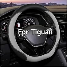 Flat Bottom Steering Wheel Cover for VW Tiguan 2016-2025, Leather Non-Slip Fits Volkswagen Tiguan Allspace/R-Line, D-Shaped Car Interior Accessory Grey