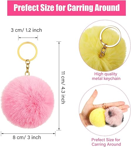 Miniatura 2 de Hicarer 60 Piezas Llaveros Coloridos con Pompones Bolas Esponjosas Llavero de Bolsa Llavero de Piel Sintética Regalos de Fiesta de Navidad a Granel