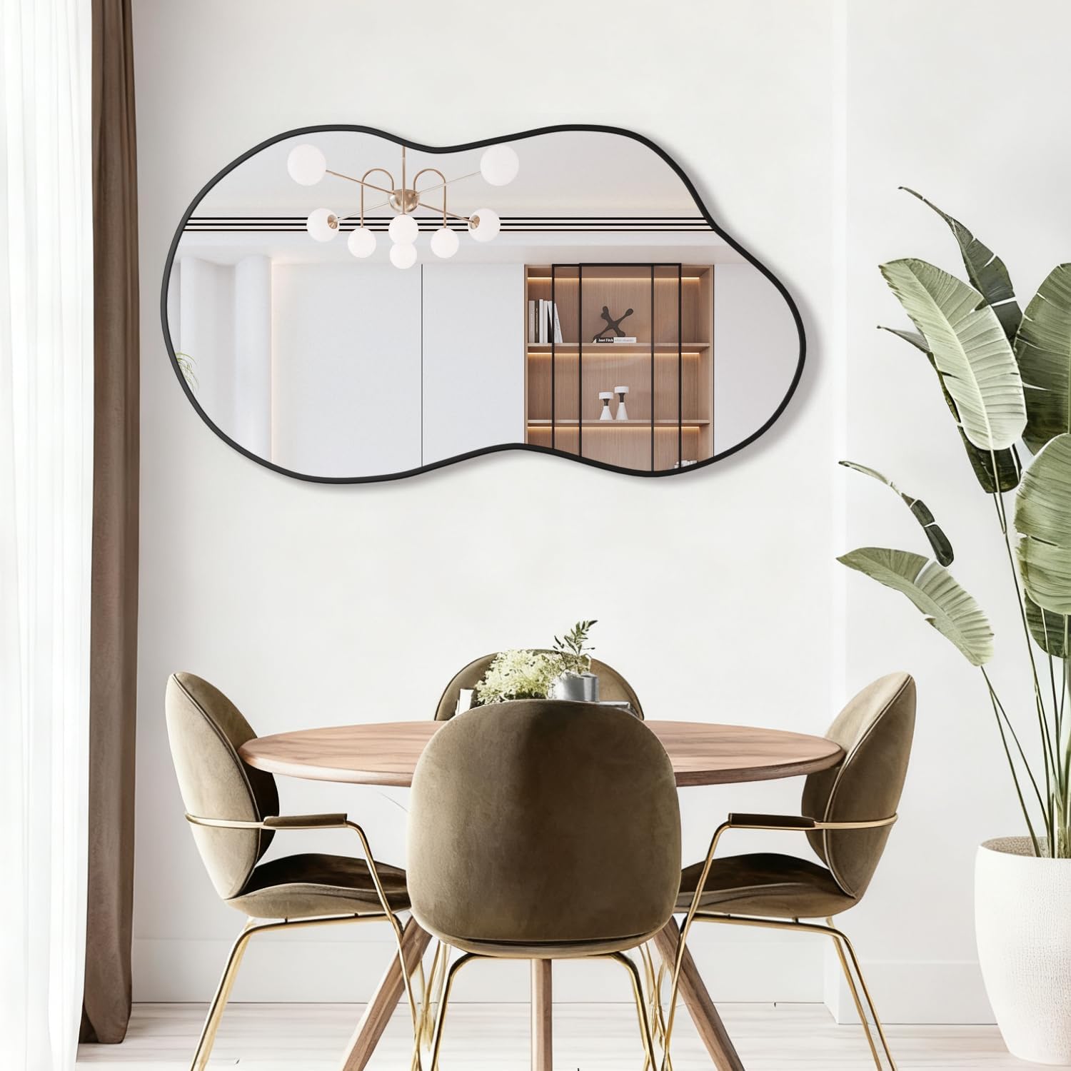 Irregular Wall Mirror, Asymmetrical Mirror 20"x36" Large Unique Vanity Body Mirrors Bathroom Black Wall Mounted Modern Shaped Dressing for Living Room Entryway
