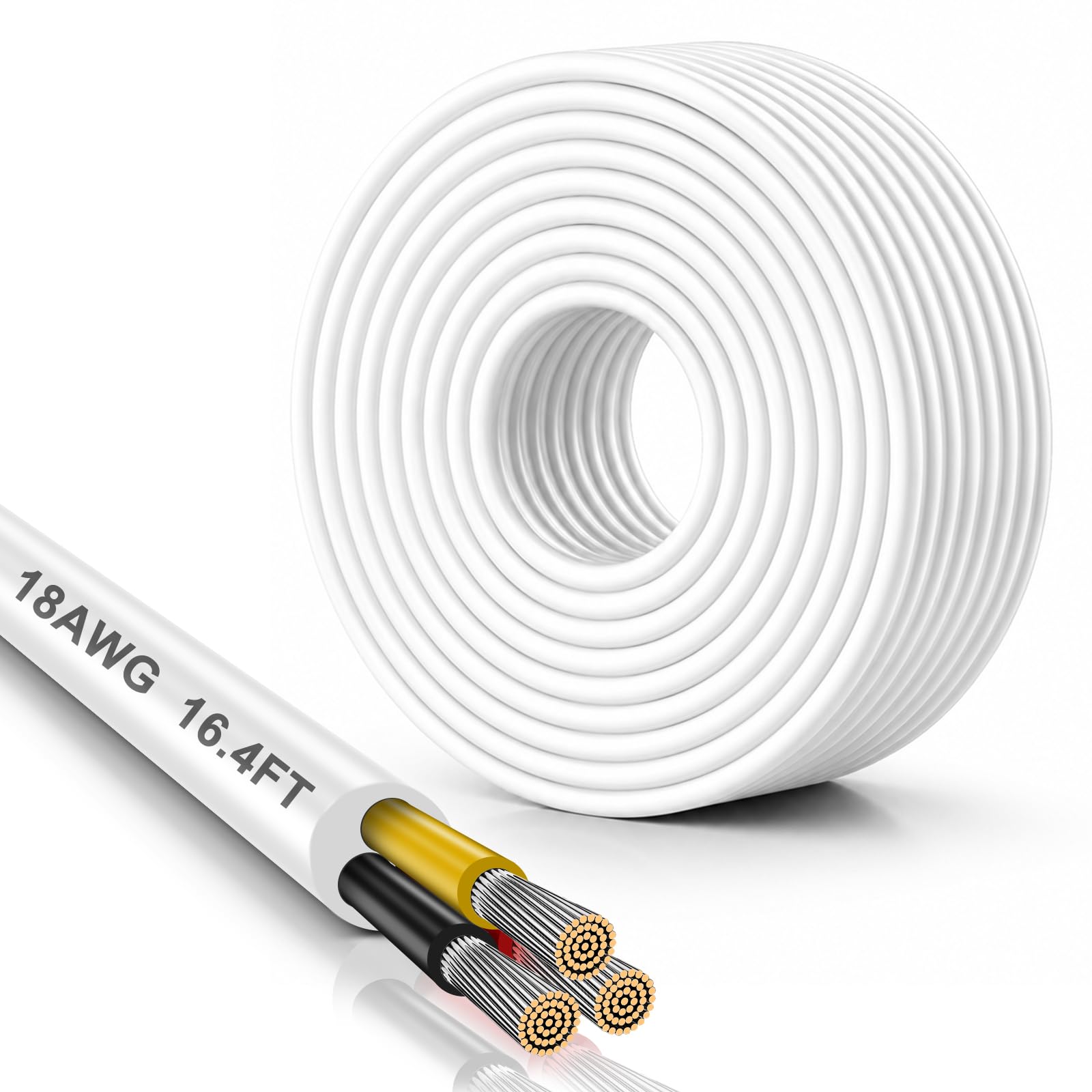 DEKIEVALE White 18AWG 3 Core Electrical Wire, 3x0.75mm² Tinned Copper Cable, 5M Flexible Low Voltage Extension Wire for 5V/12V/24V, LED Lighting, Automotive Wiring and Speaker Applications
