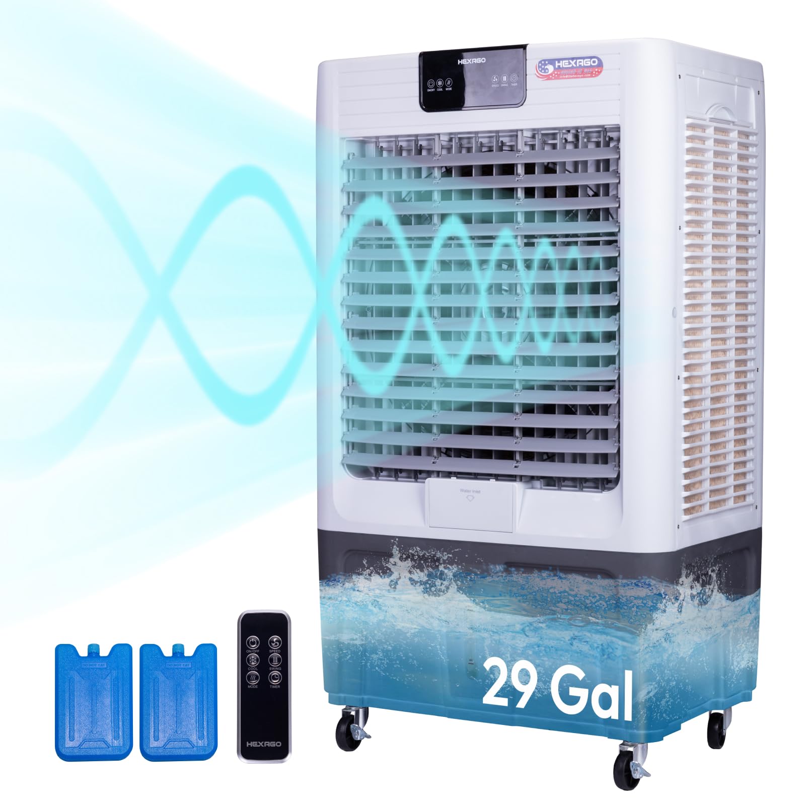 Photo 1 of Hexago Swamp Cooler, 10000 CFM Evaporative Air Cooler with 3-Speed, Remote Control, 24H Timer, 29 Gallon, Water Shortage Warning, 9 FT Cord, For Indooor Outdoor Patio Garage Use, ETL Safety Listed