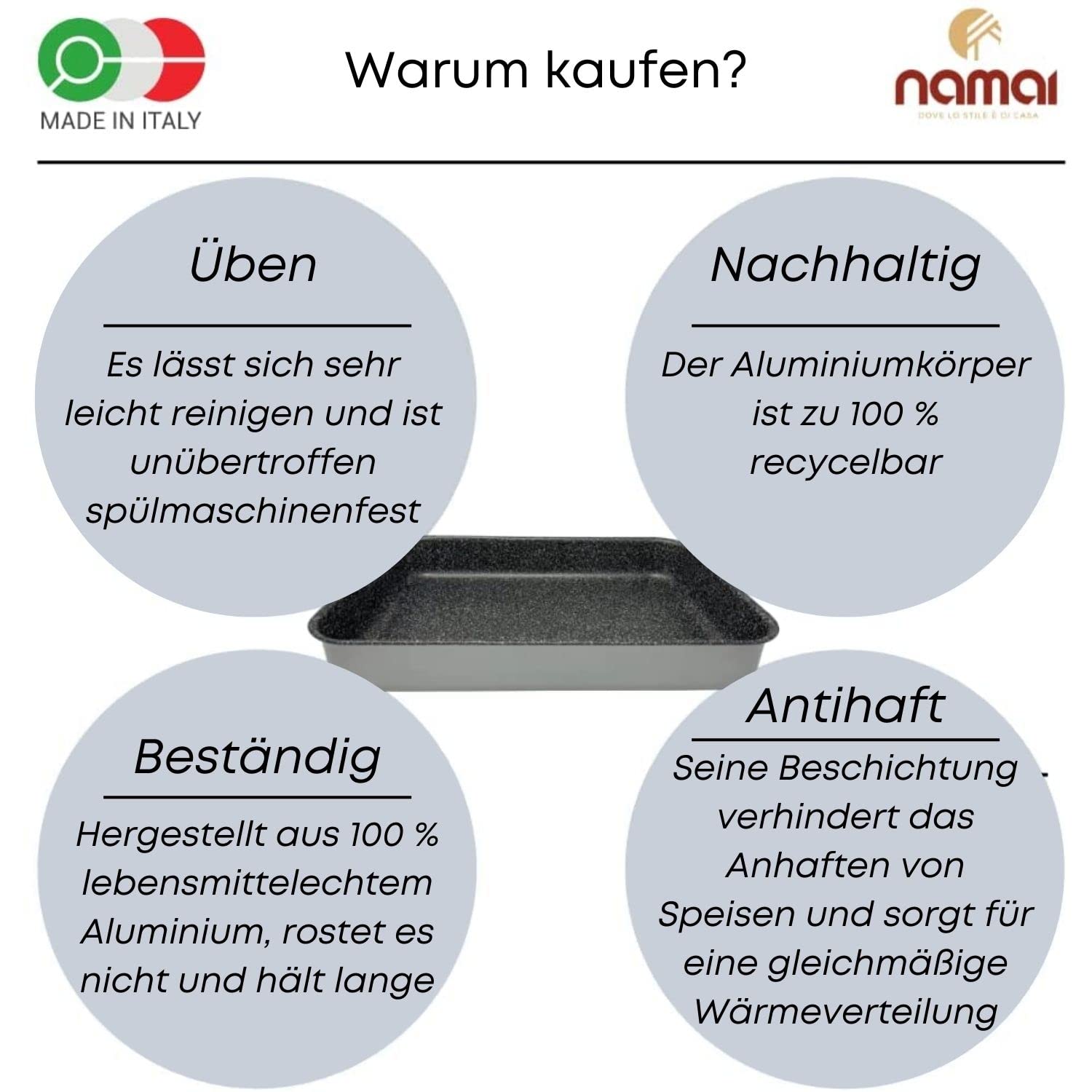 NAMAI - Auflaufform 40cm x 28cm - Lasagne Auflaufform - Geeignet Für Die Spülmaschine
