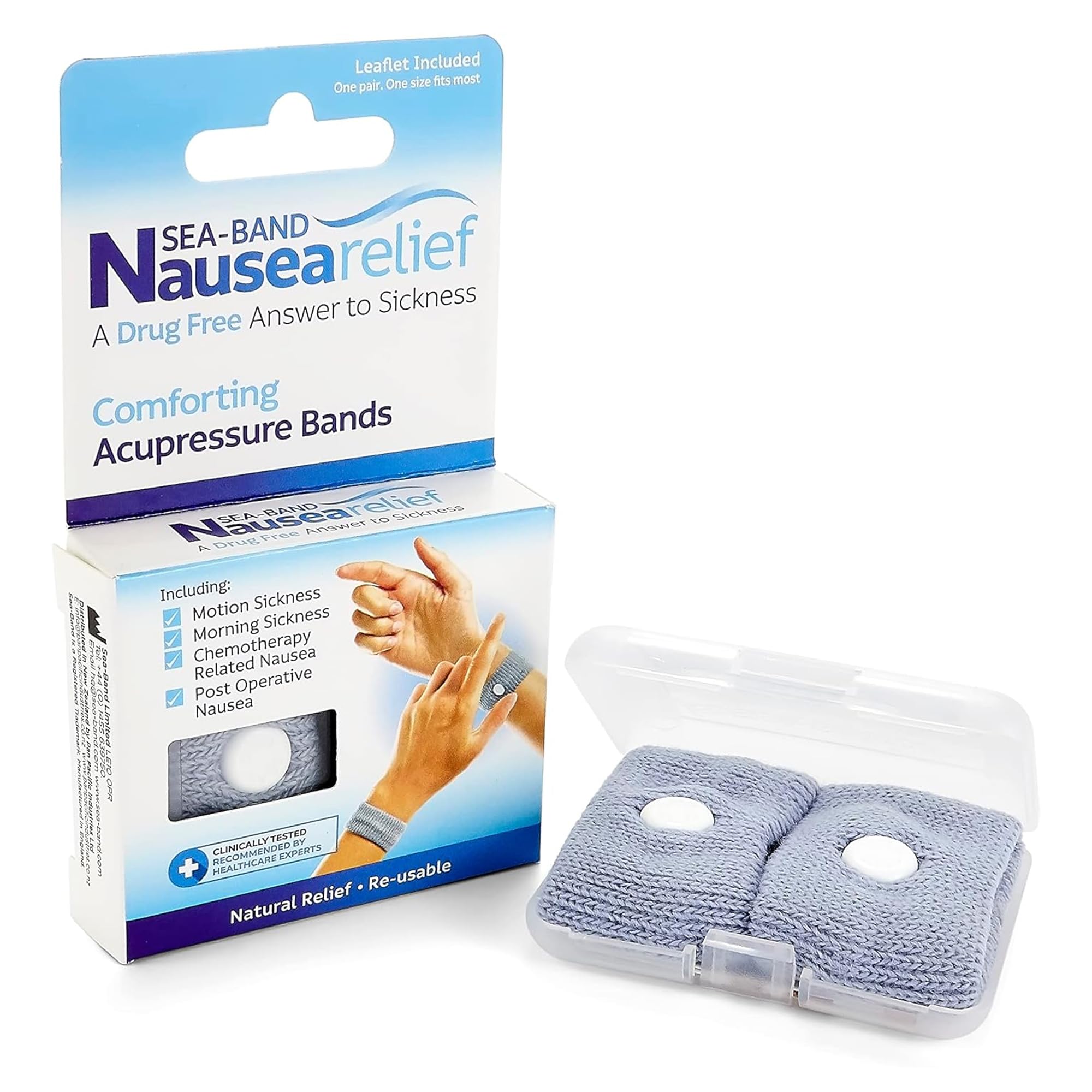 Travel & Motion Sickness and Nausea Relief Acupressure Wristband - Adult (Grey), 1 Pair